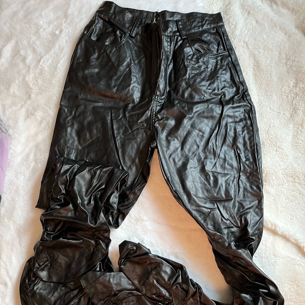 Hand made leather crumb flare pants